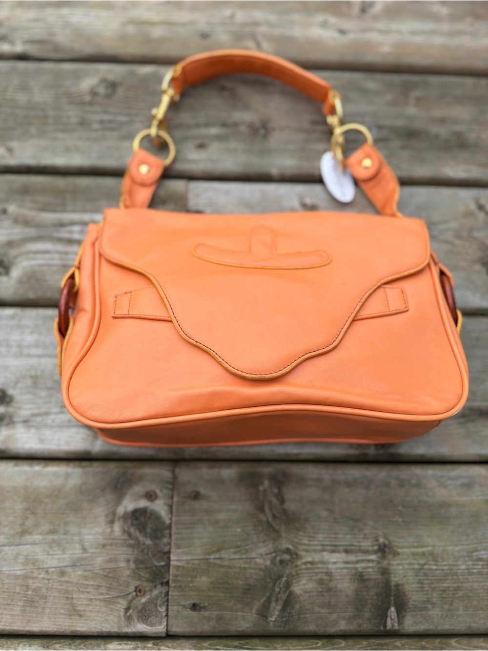 Daniline Orange Satchel Handbag Gold Hardware Top Handle Shoulder Bag PVC